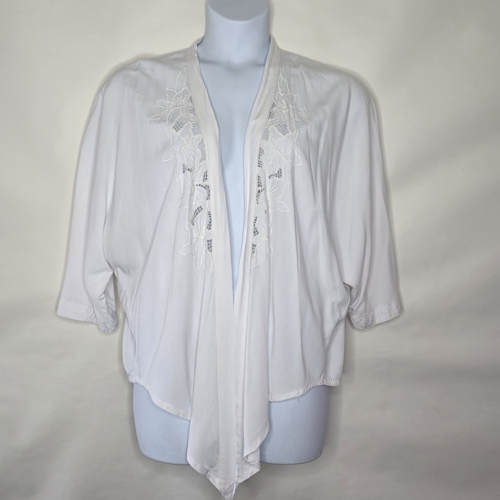 Soft Surroundings Lace Embroidery Kimono L Handmade Open Front Topper NEW Vacay